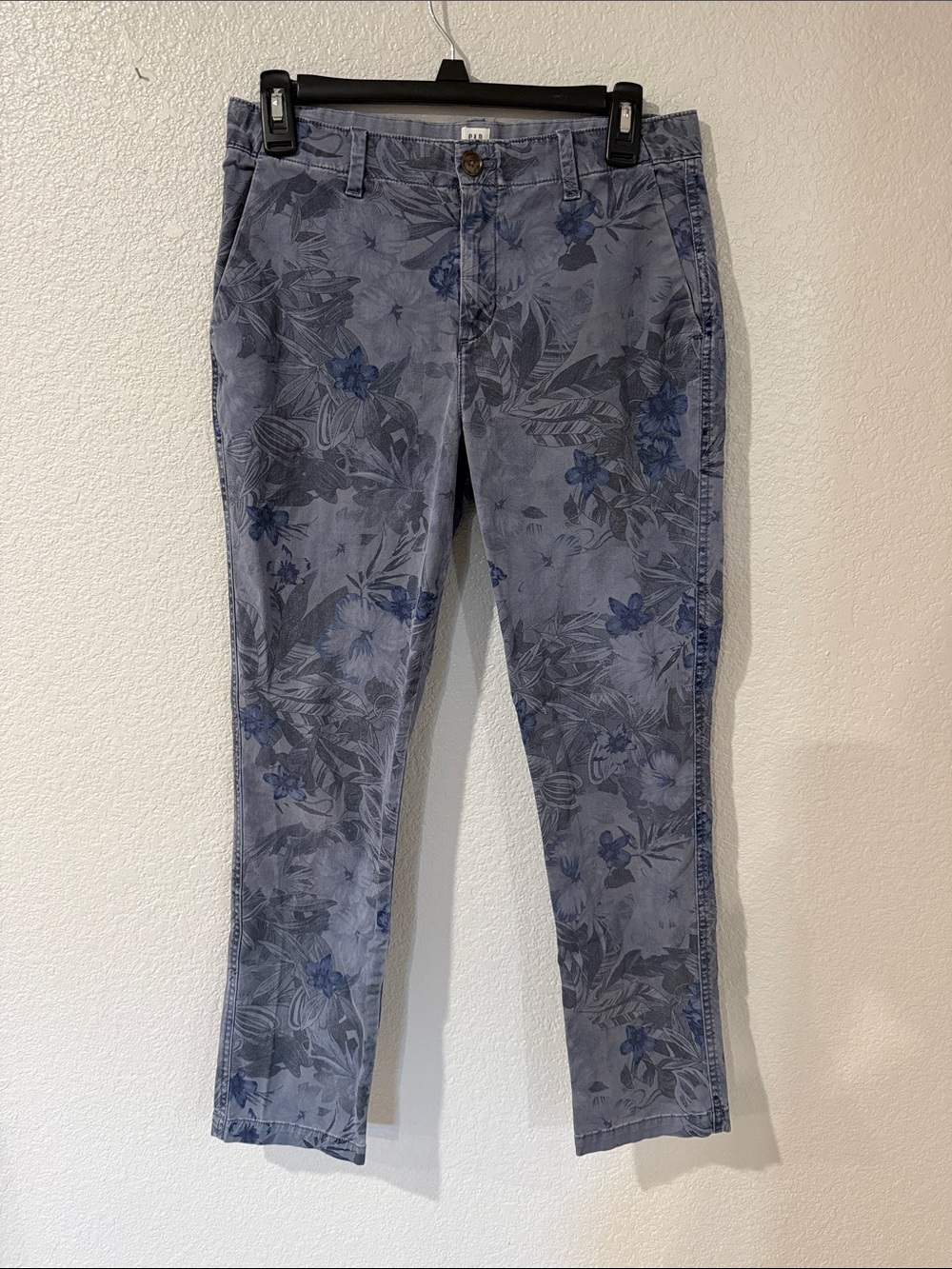 GAP Straight-Leg Floral-Print Jeans in Blue Gray